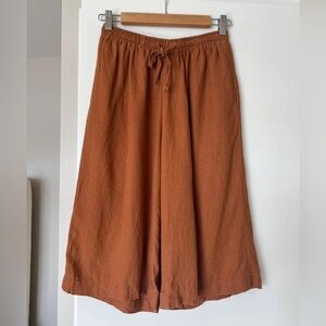 Linen Wide Leg Drawstring Pants in Rust Orange size Small